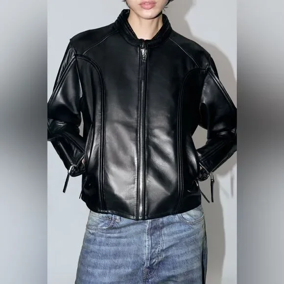 ZW COLLECTION ZIPPERED GENUINE LEATHER JACKET - Picture 10 of 16